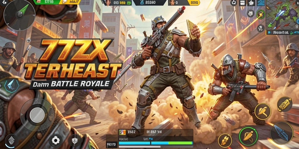 Gameplay seru dalam 777ZX, serangan tim di arena Battle Royale.