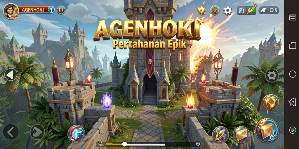 Gameplay AGENHOKI menampilkan pertahanan menara yang menegangkan.