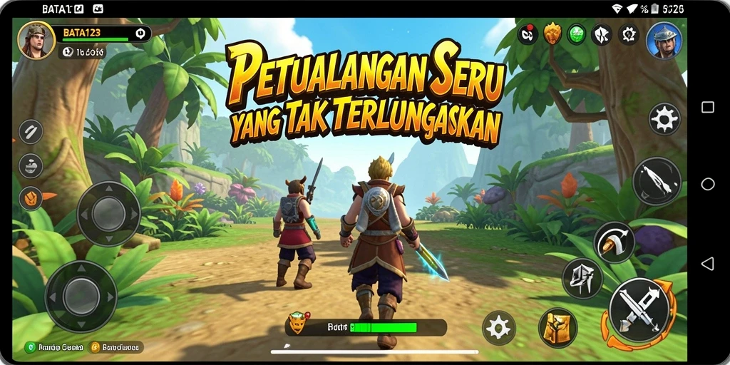 Screenshot BATA123 menampilkan aksi seru di peta petualangan yang indah.