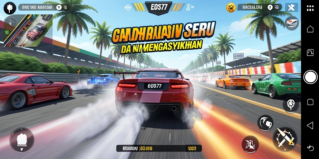 Gameplay seru EOS77 yang memukau dengan aksi balapan menarik.