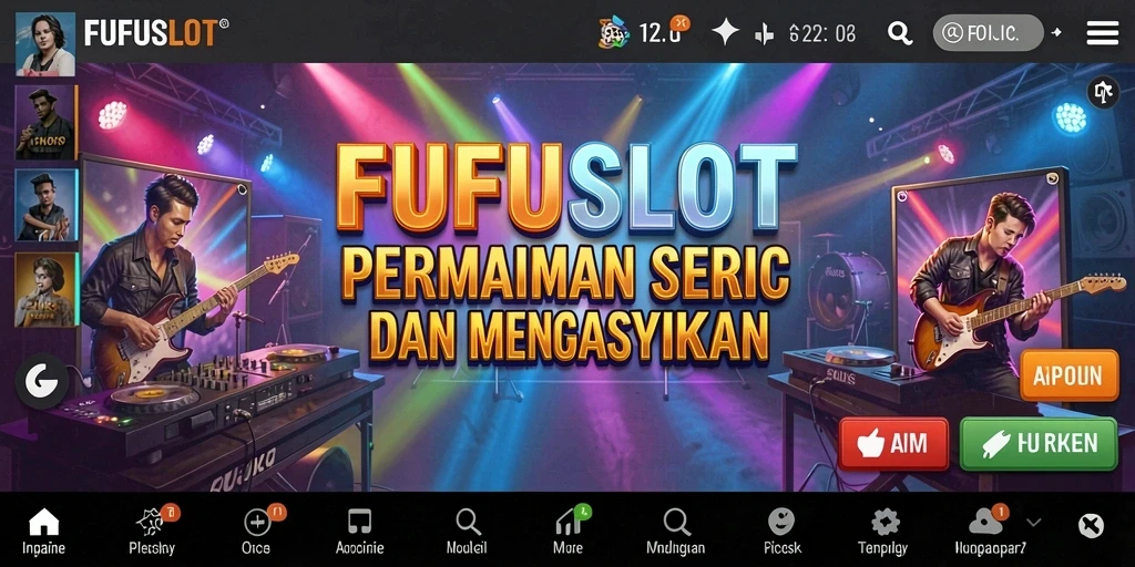 Menunjukkan gameplay interaktif FUFUSLOT dengan berbagai pilihan lagu.
