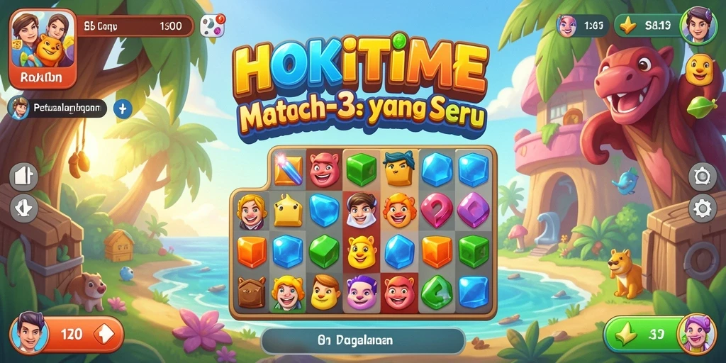 Screenshot HOKITIME menampilkan aksi seru gameplay Match-3.