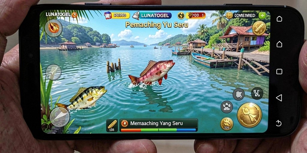 Tampilan gameplay menarik dari LUNATOGEL dengan aksi memancing seru.