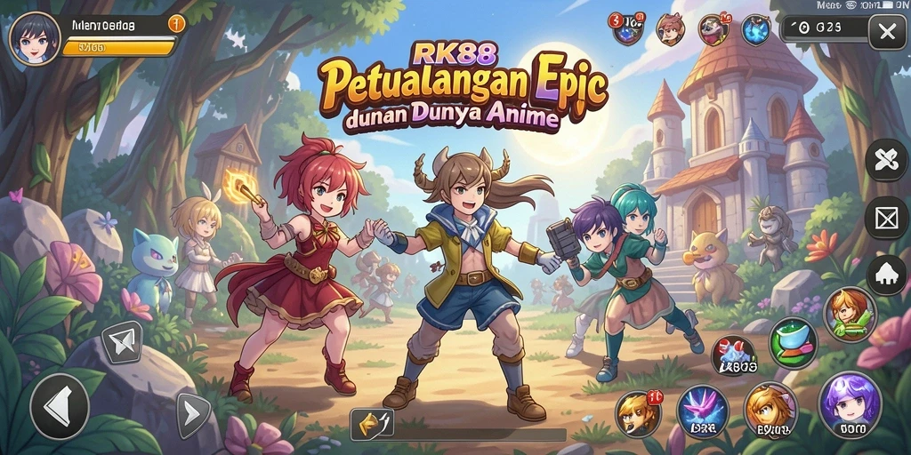 Tangkapan layar dari gameplay RK88 yang menampilkan aksi karakter anime.