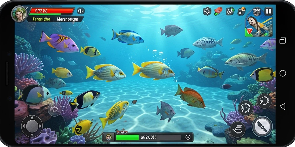 Screenshot SP212 menampilkan momen seru saat menembak ikan.