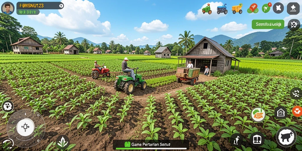 Gameplay WISNU123 menampilkan pengalaman bertani yang seru dan mendebarkan.